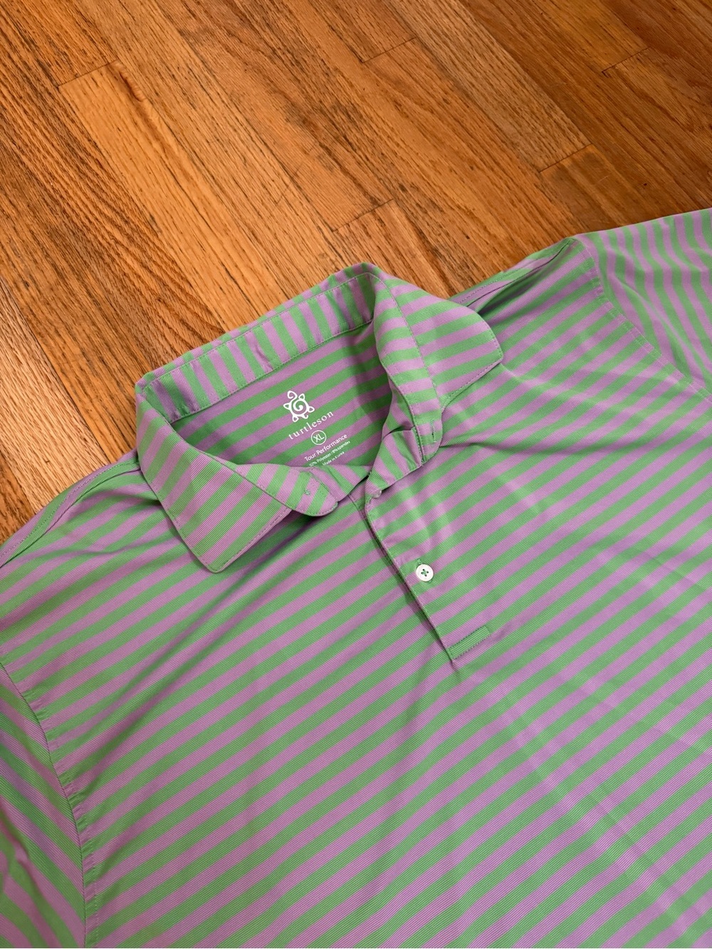 Turtleson Tour Performance Mens XL Polo Shirt Green Purple Striped Golf Flex